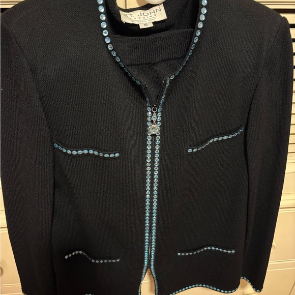 St. John Black Blazer with Blue Trim